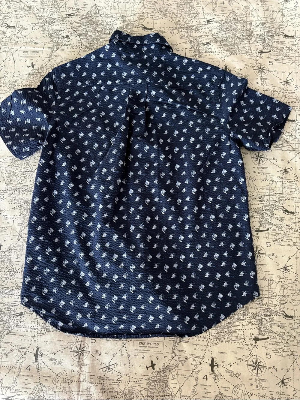 Ralph Lauren Navy Short-Sleeve Button-Down with White Sailboat Print
